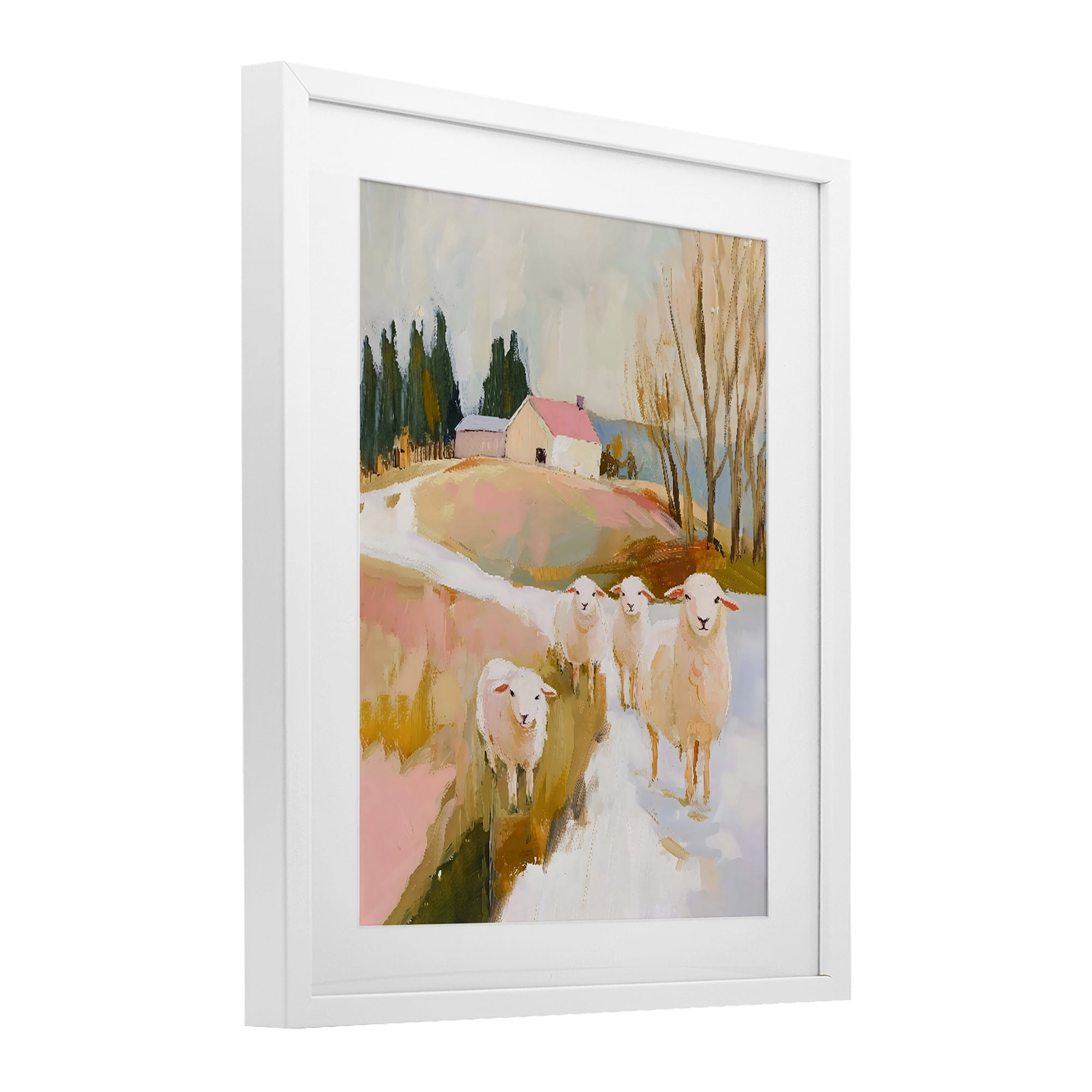 Stupell Industries Sheep on the Roadside Pasture White Framed Print Under Glass, design by The Prints Vibe