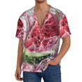 thumbnail image 7 of Lsque Watermelon Splash Realism Art print Men's Cuban Collar Short Sleeve Shirt Summer Beachwear Casual Button Down Fashionable Vacation Leisure Shirt-X-Large, 7 of 7