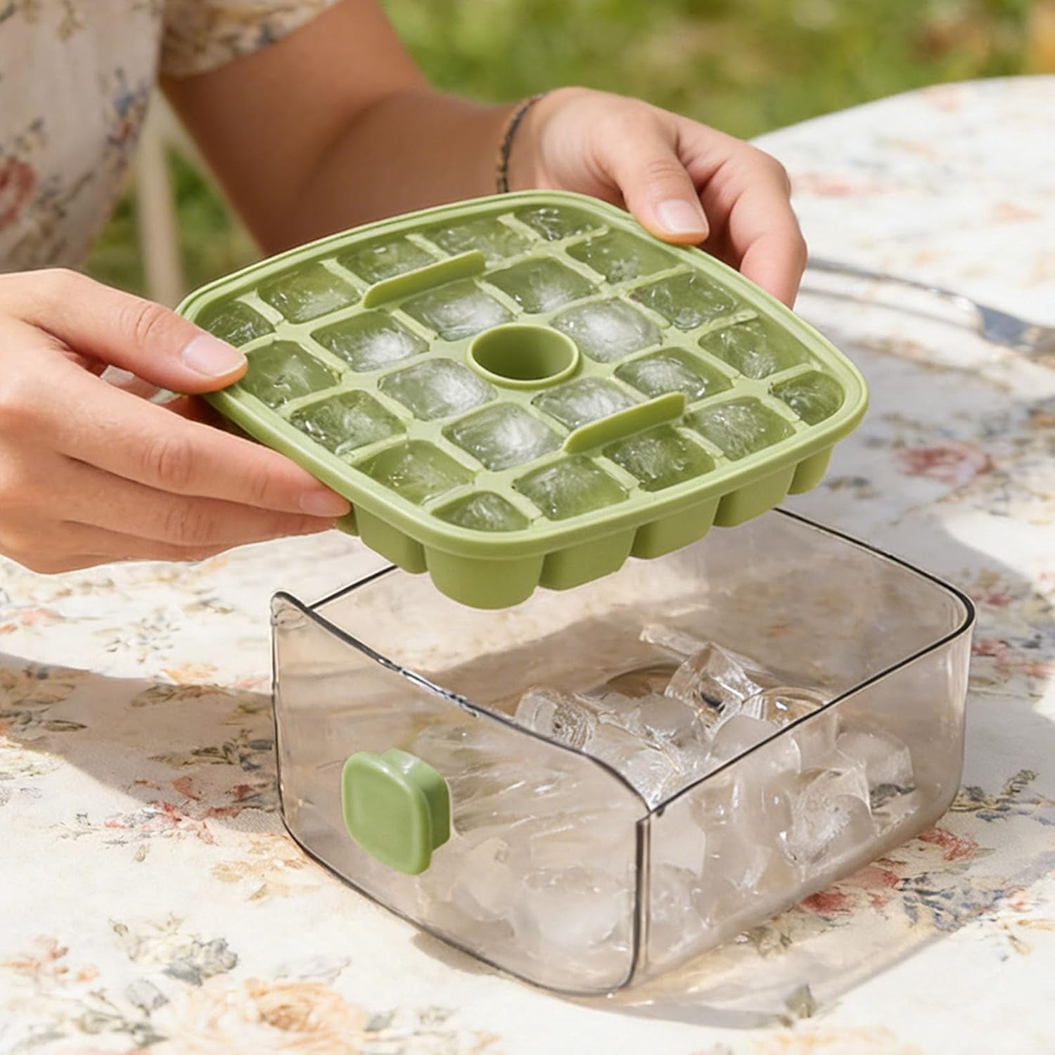 Ice Cube Tray with Lid and Bin Double Layer Freezer Ice Maker