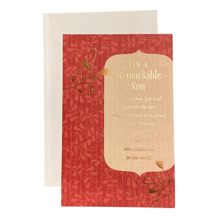 Valentine's Day Greeting Card for Son - For a Remarkable Son The guy... stands out in the world. - Foil Accents, Metallic Lettering; Leaves