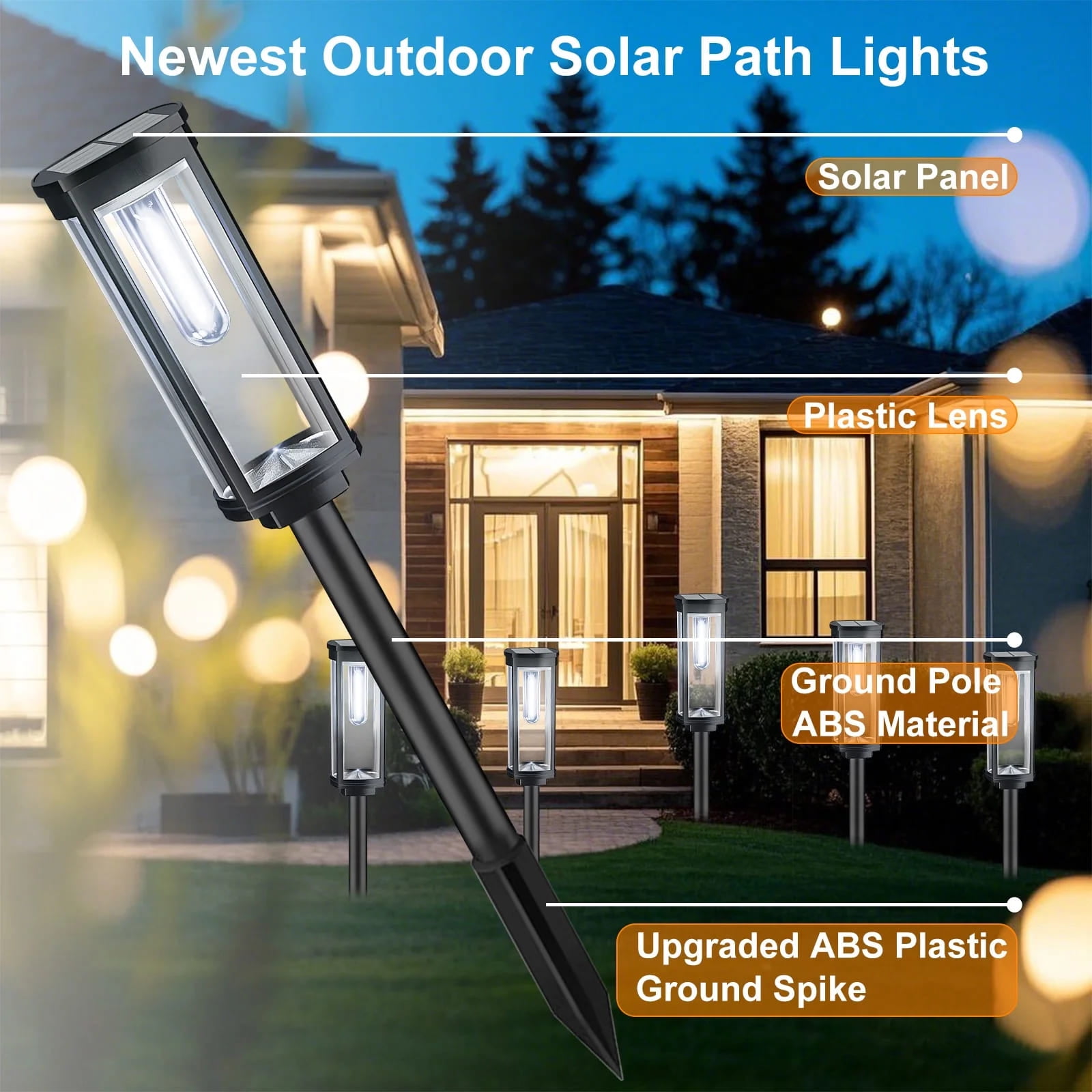 GLUAAE 8 Pack Solar Pathway Lights Outdoor - IP65 Waterproof Solar Powered Garden Lights with Warm White LED, Auto On/Off for Lawn, Patio, Walkway, Driveway Decor