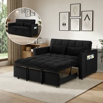 Howcool 54" 3 in 1 Convertible Sleeper Sofa Bed, Pull Out Velvet Loveseat Couch with Adjustable Backrest & Storage,Black