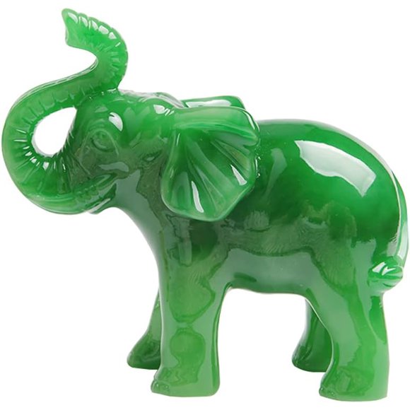 Acxico 1 pcs Jade Green Feng Shui Wealth Lucky Elephant Statues Figurine Home Decor Gift