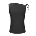 thumbnail image 3 of Olyvenn Women One Shoulder Ruched Crop Tank Tops Y2K Off The Shoulder Twist Strap Summer Tanks Tops Going Out Crop Shirts Black S, 3 of 7