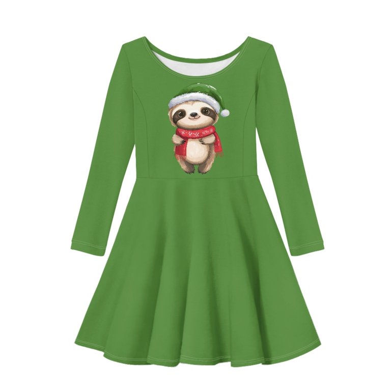 sloth christmas dress DISNIMO Girls Green Christmas Dresses Kids Girls Sloth Dress Kids Girls  Dresses Winter Long Sleeve Dress for Girls 13-14 Dresses Children Skater  Dress Kid Beach Dress for Photoshoot Dress Girls Teen -