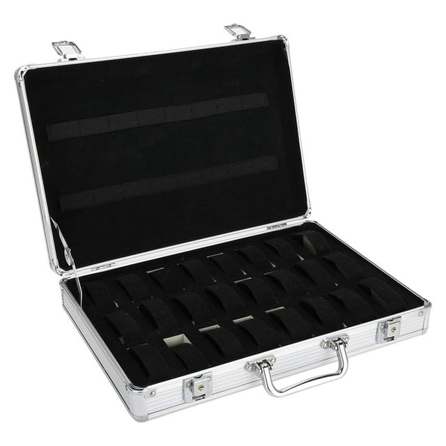 Maleta para relojes, estuche de transporte con cerradura, colección, antigolpes, con asa, caja de almacenamiento para relojes de viaje, expositor para 24 rejillas con correa