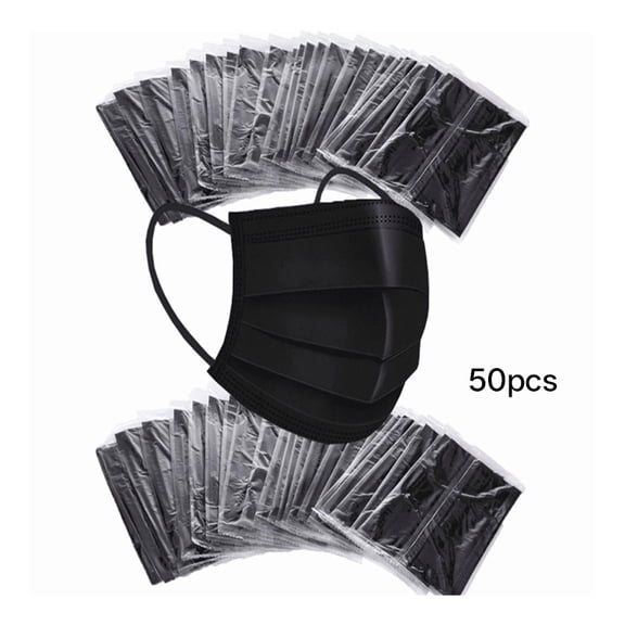 XIRQI 50pcs Face Mask Disposable-Individually Wrapped Black Face Masks 3 Ply Disposable Comfortable Elastic Ear Loop Mask Safety Breathable Mouth Cover