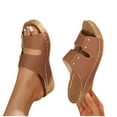 thumbnail image 6 of LOVZFMLL Wedge Sandals for Women 2025 Two Straps Slip On Slides Sandals Summer Casual Outdoor Beach Vacation Comfort Walking Chunky Sandals Brown 7.5, 6 of 9