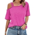 thumbnail image 4 of Womens Fashion Summer Tops Solid Color Casual One Shoulder Strap Short Sleeve Blouses for Women Trendy, 4 of 6