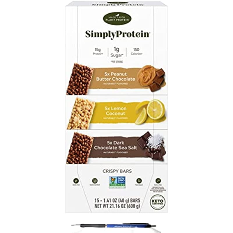Simply Protein Crispy Bars Variety Pack, 15 x 1.41 oz, COMES WITH