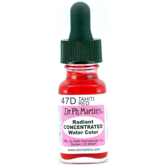 Dr. Ph. Martin's® Radiant Concentrated Water Color (47D) Watercolor Bottle, ½ US fl oz, Tahiti Red, 1 Bottle