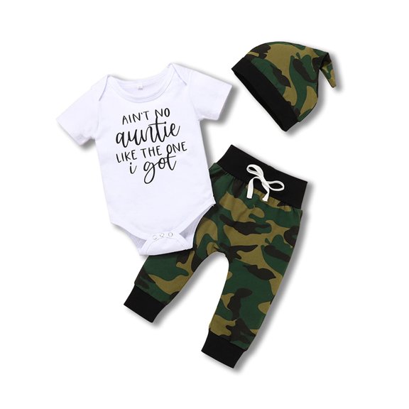 Dooleck Baby Boy Outfits Newborn Aint No Auntie Like the One I Got White Onesies Camo Baby Clothes