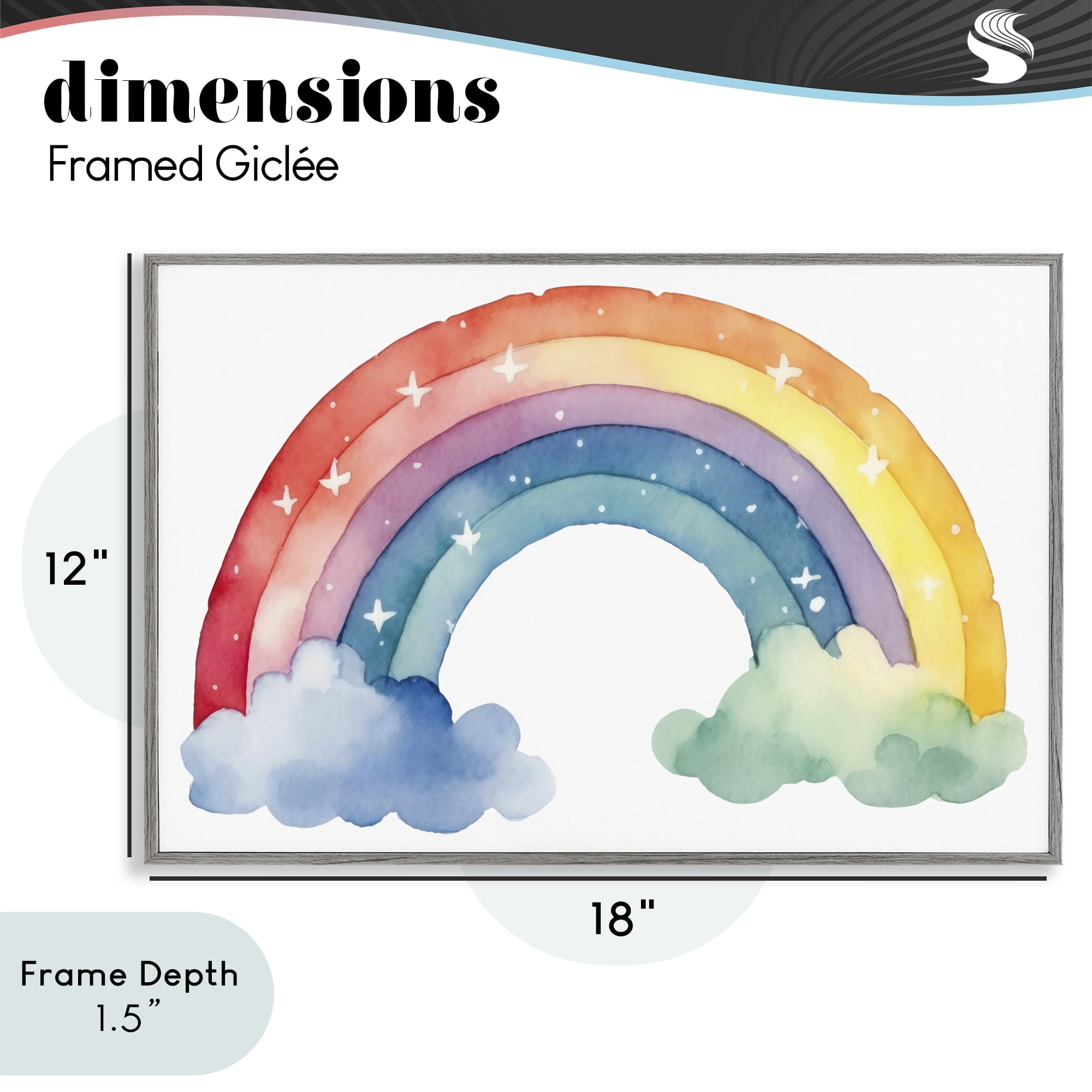 Stupell Industries Colorful Rainbow with White Stars Gray Framed Giclee Art, design by Creative Studio