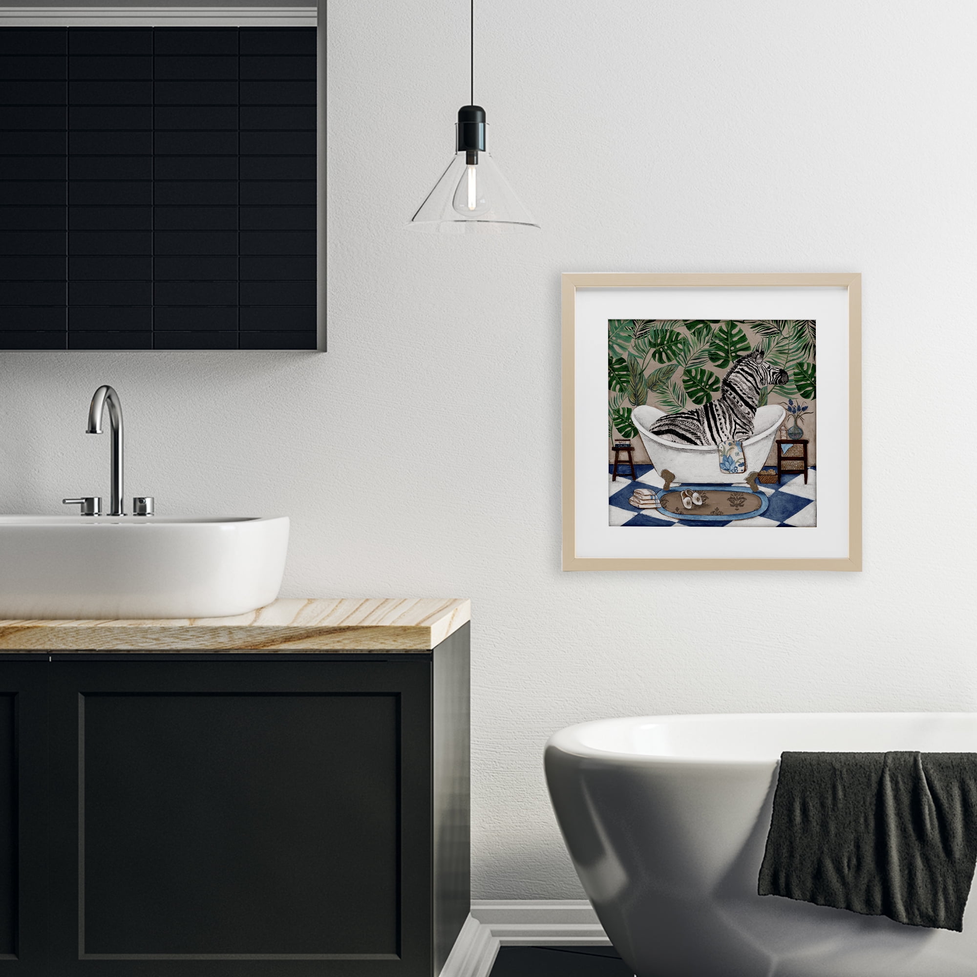 Stupell Industries Zebra in Tropical Bathtub Birch Framed Print Under Glass, design by Janet Tava