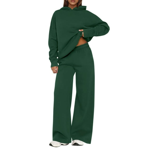 YUTK Women's Winter Casual Long Sleeve Hoodie Loose Wide Leg Sweatpants Sweatshirt Set Green S