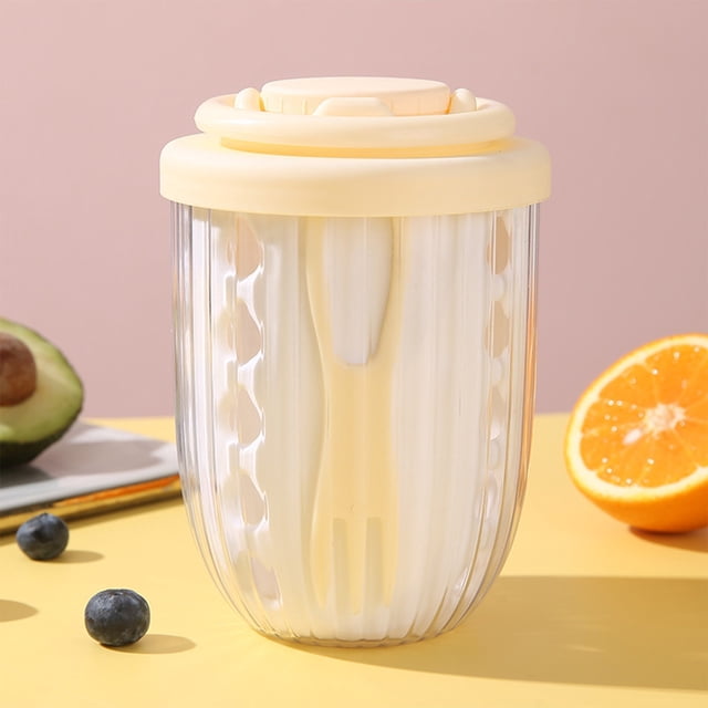 Vaso portátil de ensalada de frutas de doble capa con tenedor integrado, tapa sellada, diseño de drenaje y plástico apto para alimentos, de 15x10 cm para el almuerzo y uso para llevar.