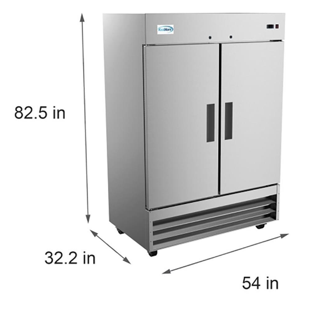 Pemberly Row 54" 2 Door Stainless Steel Upright Reach-in Freezer in Silver