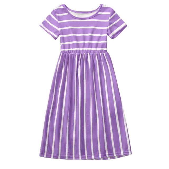 XovLAHzY Robes Décontractées pour Fillettes Robe Princesse à Manches Courtes Rayées Robes de Demoiselle d'Honneur 2-3 Ans