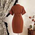 thumbnail image 6 of FYDUU Toddler Girl Summer Casual Dress Girls Summer Casual Dress Short Sleeve Button Front Pleated Waist A-Line Solid Color Dresses 7-8 Years, 6 of 7