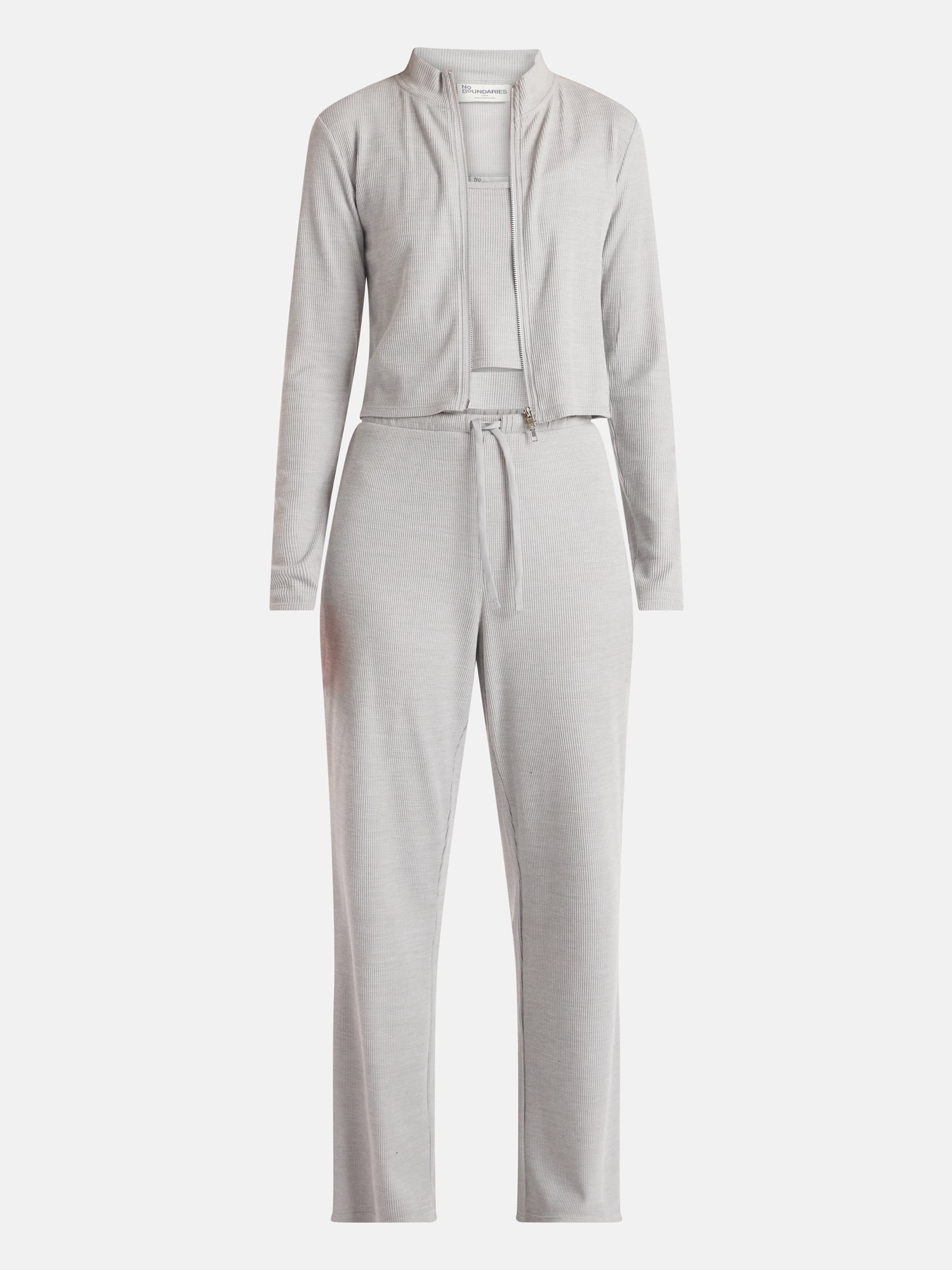 No Boundaries Waffle Knit Tank Top, Jacket, and Pants Set, 3-Piece, Women's