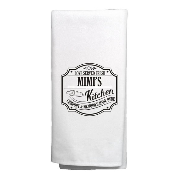 ThisWear Gifts for Mimi Love Served Fresh Mimi's Kitchen Comfort Memories Made Here Decorative Kitchen Towel White
