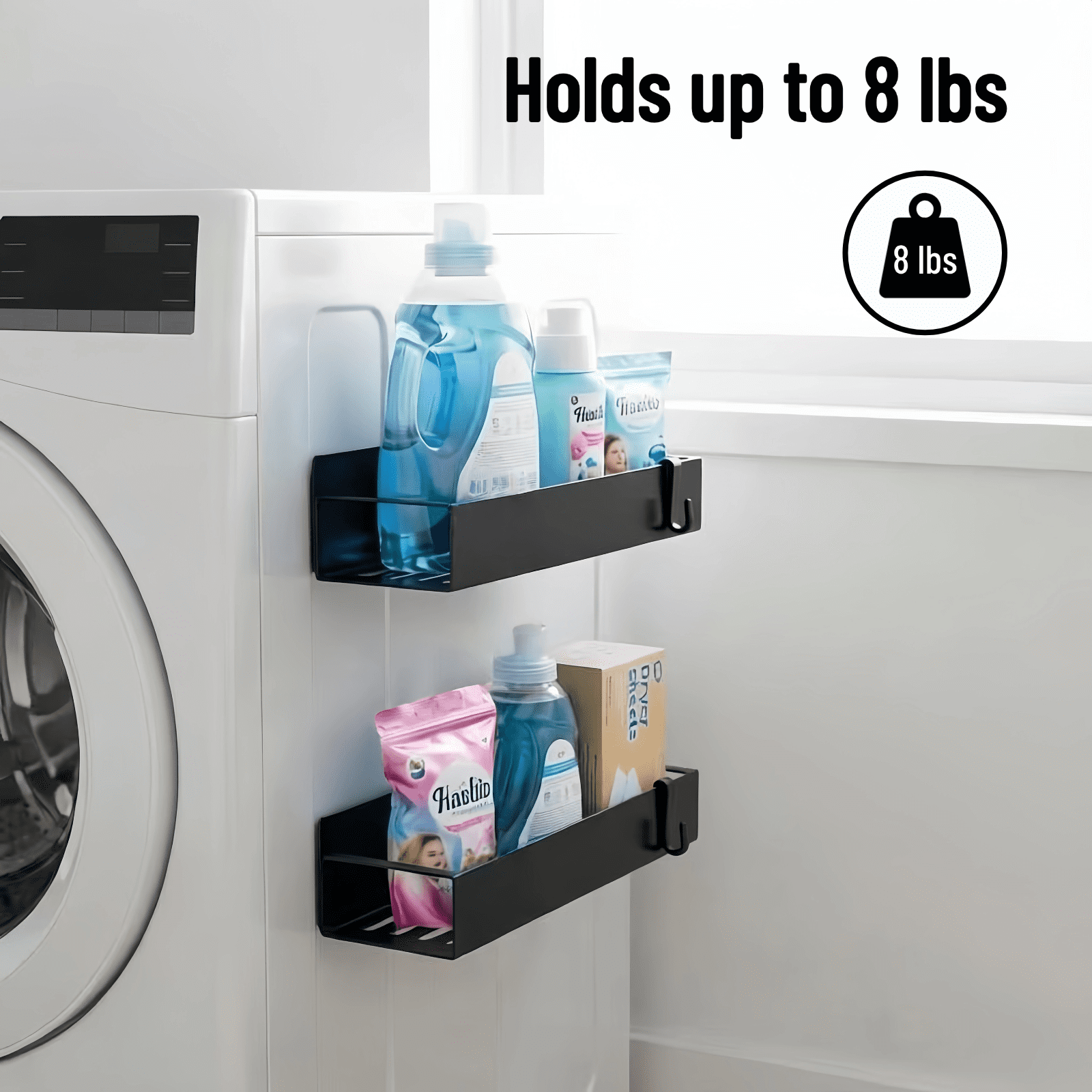 Set of 6 Magnetic Metal Rack for Refrigerator Side Black, Kitchen Storage Shelf with Hooks – Holds Jars, Bottles, Cans – Space-Saving Fridge Organizer