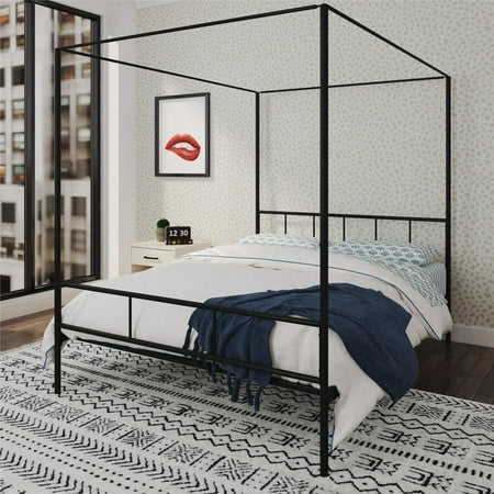 Novogratz Marion Metal Canopy Bed Frame, Queen, Black