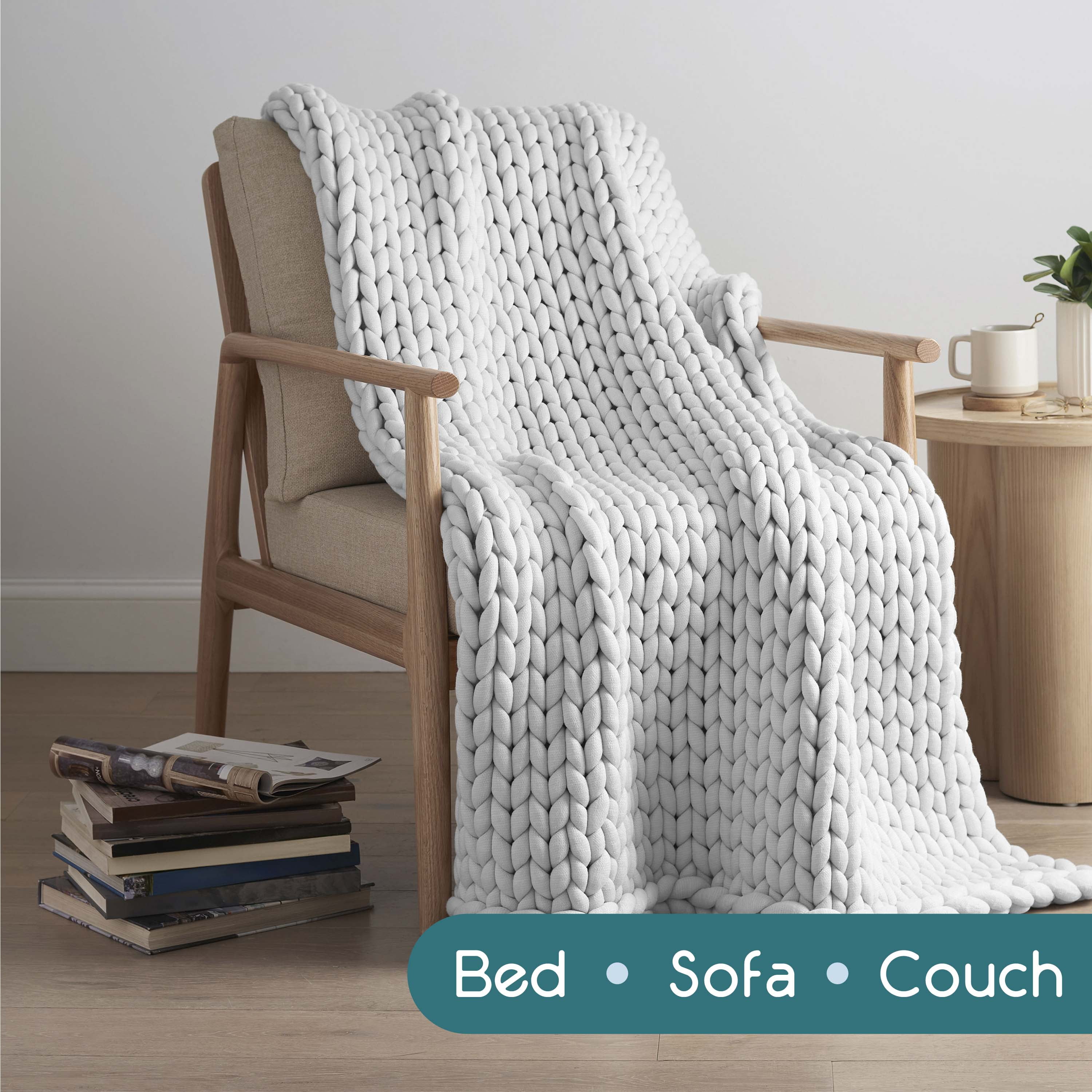 Vellux 9lb Full Weighted Throw | Chunky Knit Soft Breathable Blanket | Grey