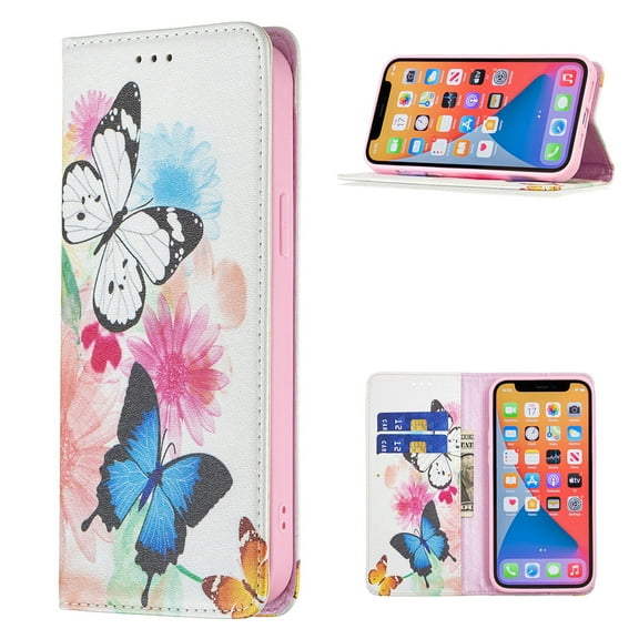 iPhone 13 Wallet Case PU Leather Folio Flip Stand, Allytech Magnetic Credit Card Holder Protective Anti-Scratch TPU Bumper Skin Cover for iPhone 13 6.1" 2021, Butterfly Floral