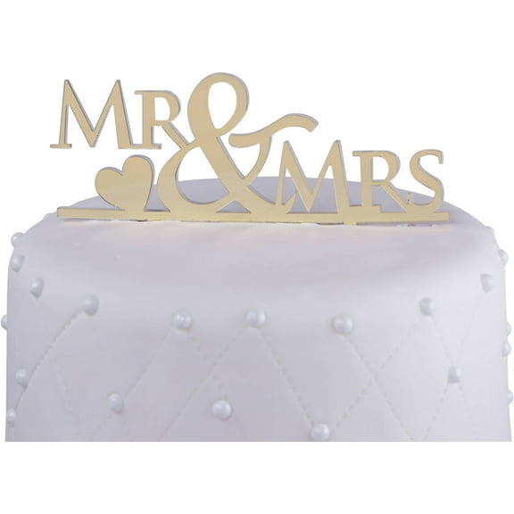 Unik Occasions "Mr. and Mrs." Acrylic Wedding Cake Topper with Heart, Gold Mirror