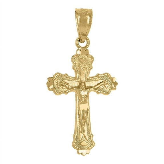 Auriga Fine Jewelry 14K Yellow Gold Cross Crucifix Religious Charm Pendant for Women (L- 24.7mm, W- 12.2mm)