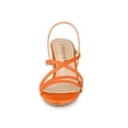 thumbnail image 5 of BLISSFUL STEP Women's Solid Color Strappy Slingback Block High Heels Sandals Orange 6, 5 of 7