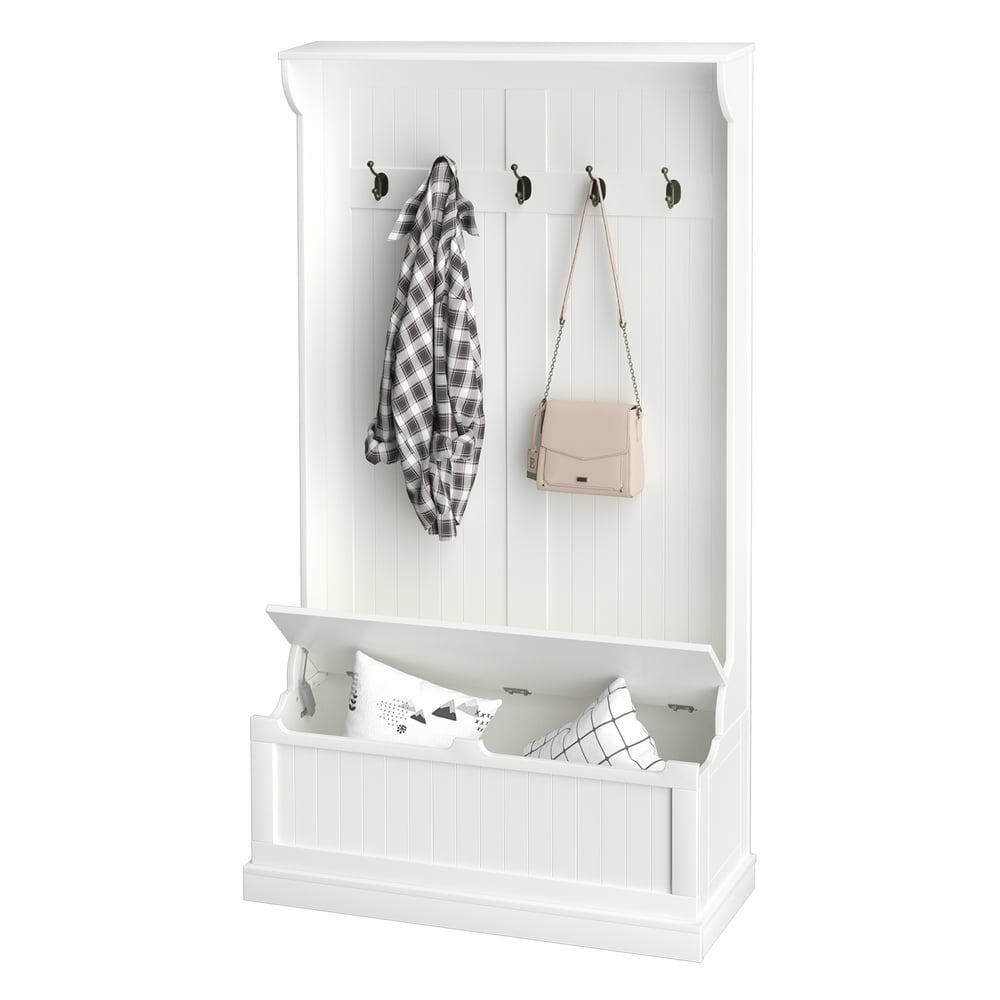 White Hall Tree HomCom Ft Hall Tree Entryway Storage Bench Coat