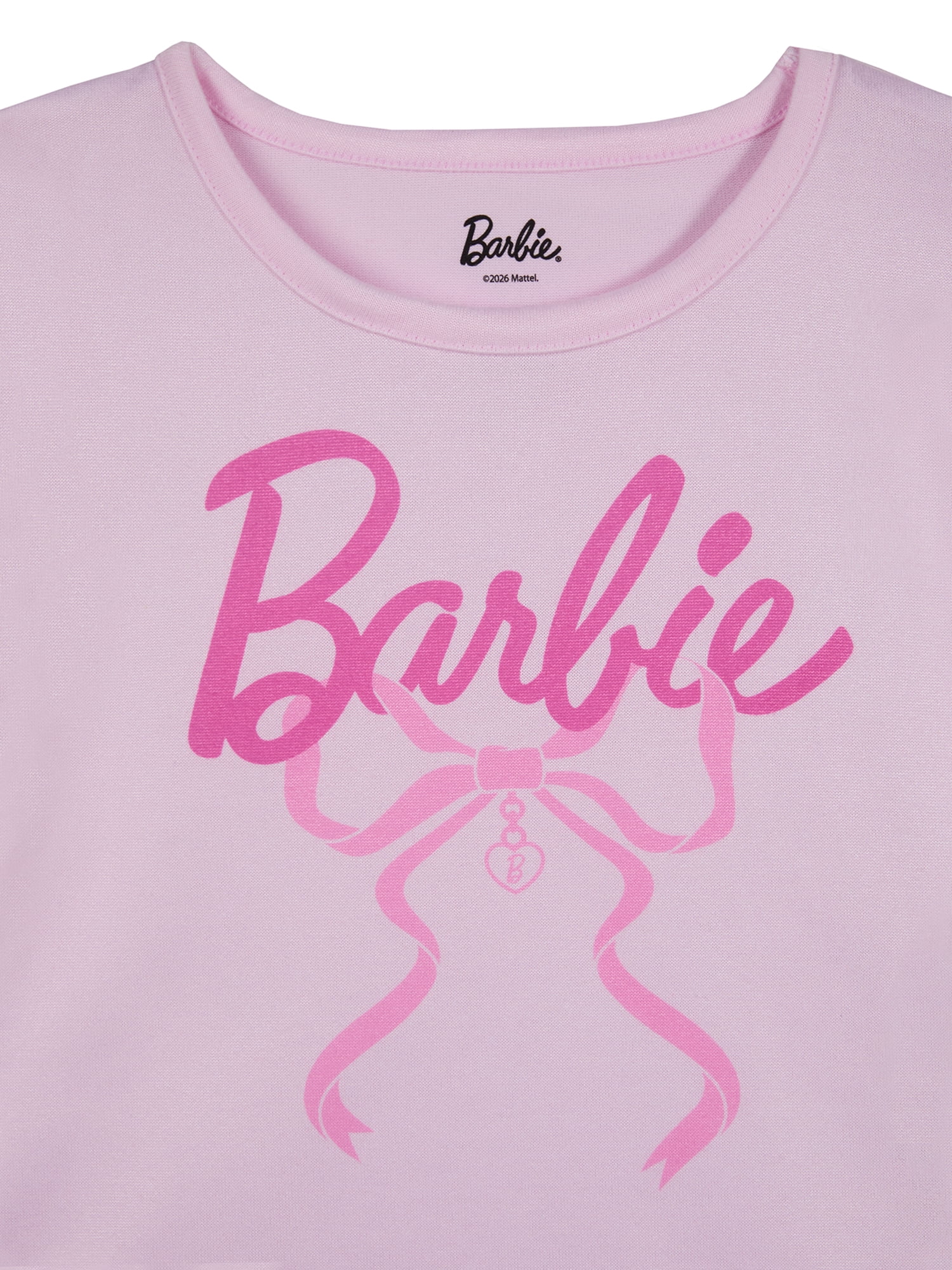 Barbie Girls Long Sleeve Sleep Top and Shorts Pajama Set, 2-Piece, Sizes 4-12