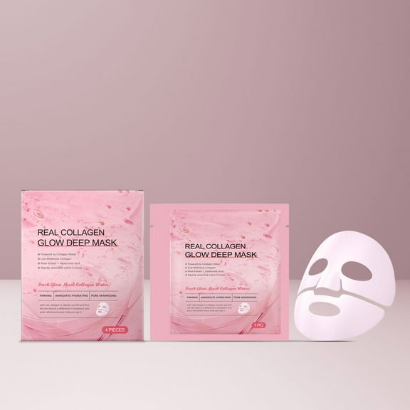 HYLLai 4 Pcs Collagen Hydrating Facial Mask for Wrinkle Reduction, Deep Moisturizing & Firming Sheet Mask with Hyaluronic Acid, Anti-Aging & Soothing, 20ml