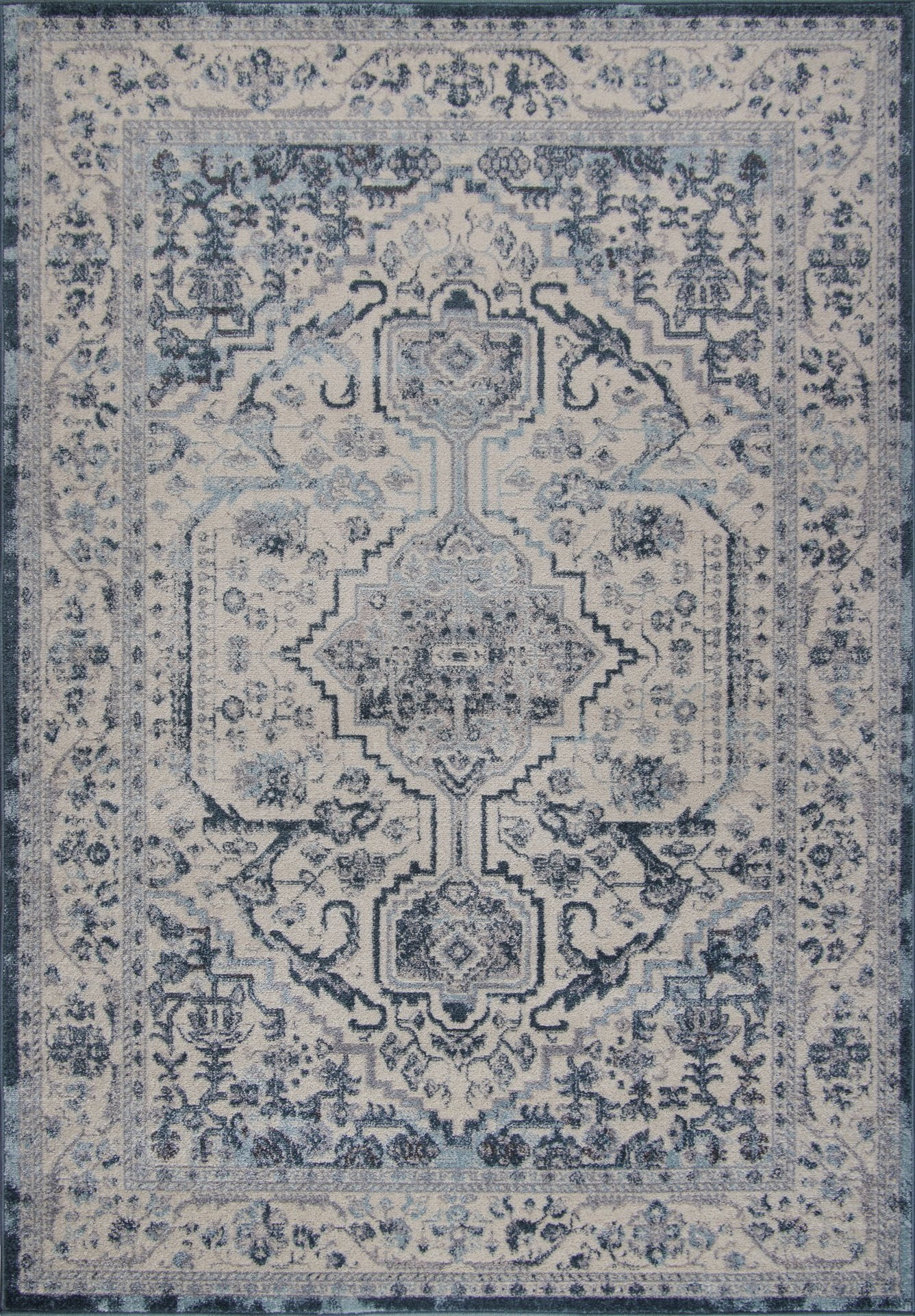 Ladole Rugs Goldline Cream Ivory Blue Bordered Design Persian Style