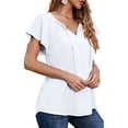 thumbnail image 2 of Chiffon Top, V Neck Chiffon Top Polyester Printed Ruffle Sleeve  For Dating White M, 2 of 6