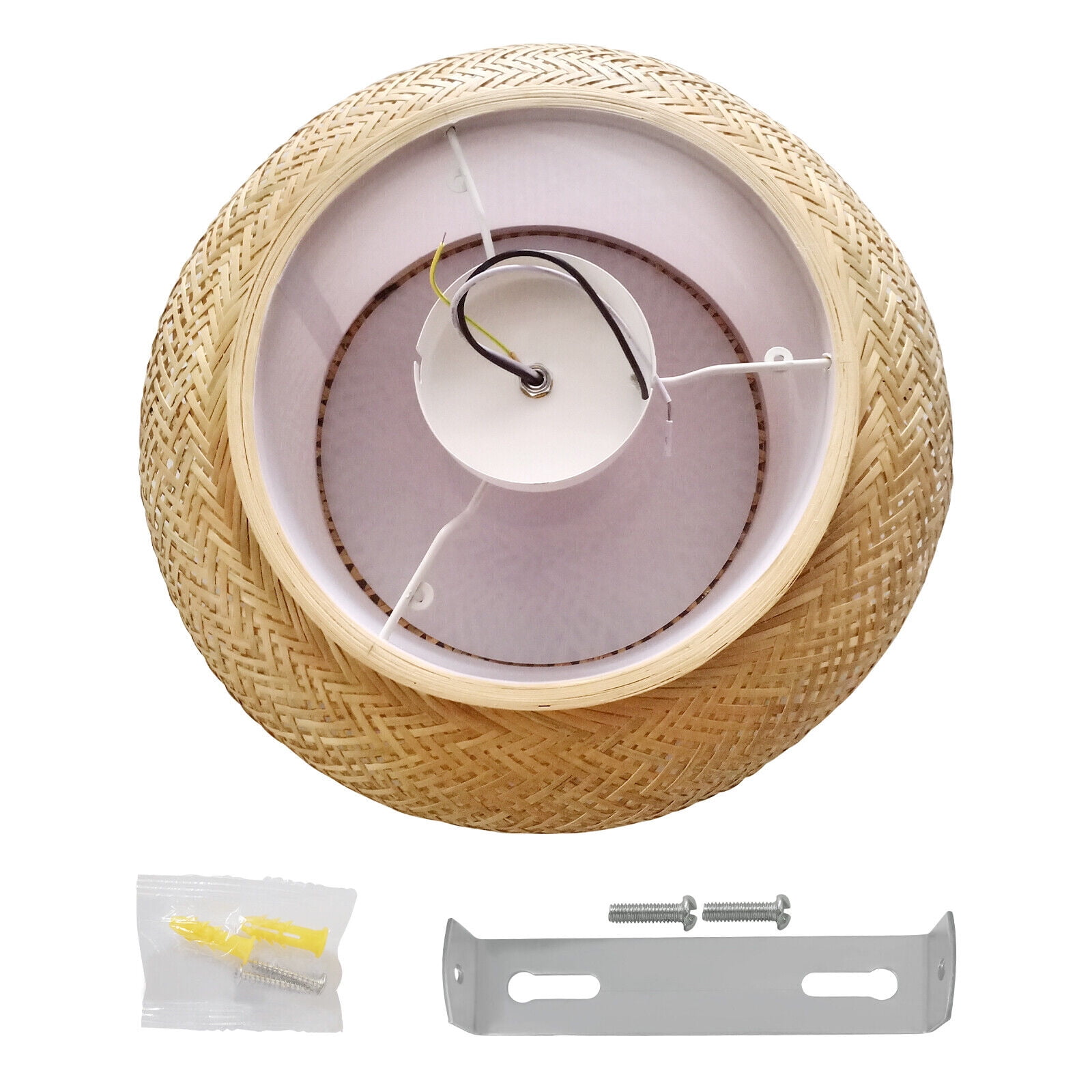 20" Bamboo Ceiling Light Flush Mount Pendant Lamp Vintage Chandelier Wicker Rattan Shade