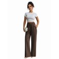 thumbnail image 5 of Women Wide Leg Pants High Waisted Business Casual Work Trousers Dressy Pants with Pockets Brown L, 5 of 9