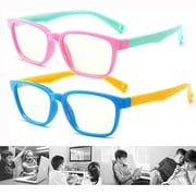 PENGXIANG Kids Blue Light Silicone Goggles Soft Frame Strap Computer and Gamer Eyewear Anti-Glare Protection Anti-Eyestrain Anti UV Glasses for Tv, Smart phone Screens(2 pks Pink-Green+Blue-Yellow)