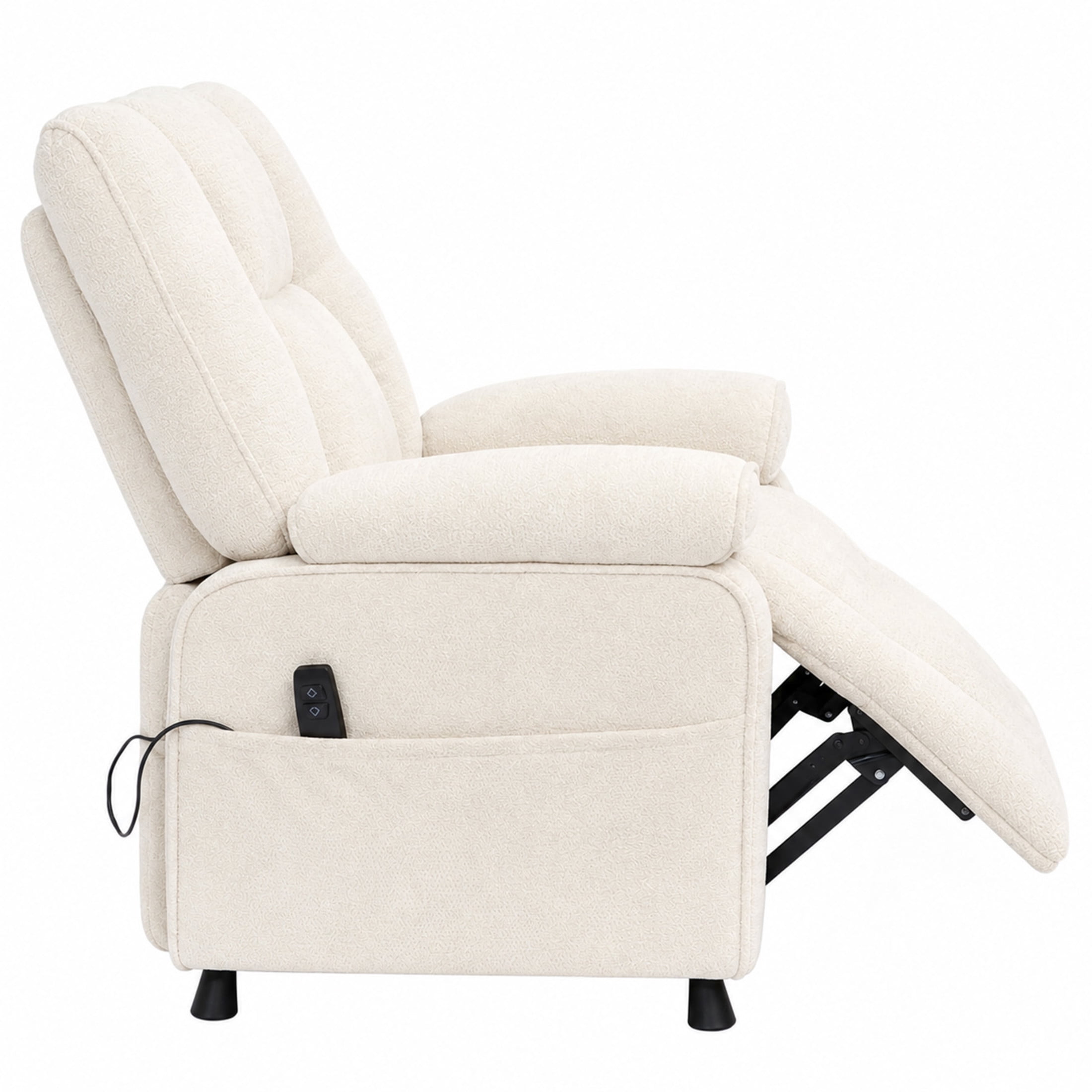 GDF Studio Rosane Electric Power Recliner Chair with Side Storage Pocket, Chenille Multi-Scene Lounge Chair, Beige