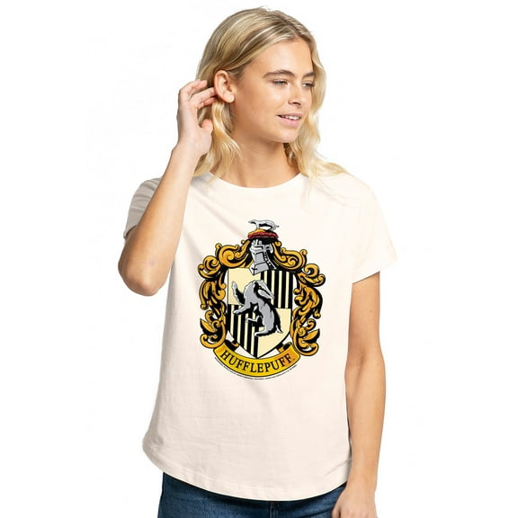 Harry Potter Hufflepuff Crest Women's Graphic T-Shirt Rolled Sleeve Tee