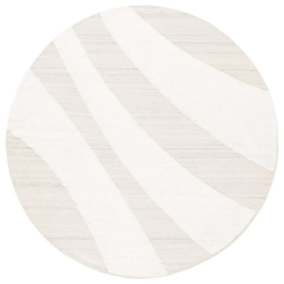 SAFAVIEH Manhattan Alvine Wavy Striped Area Rug, Ivory/Beige, 6' x 6' Round