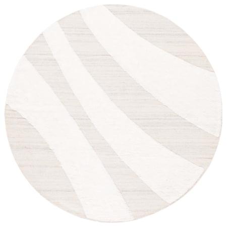 SAFAVIEH Manhattan Alvine Wavy Striped Area Rug, Ivory/Beige, 6' x 6' Round
