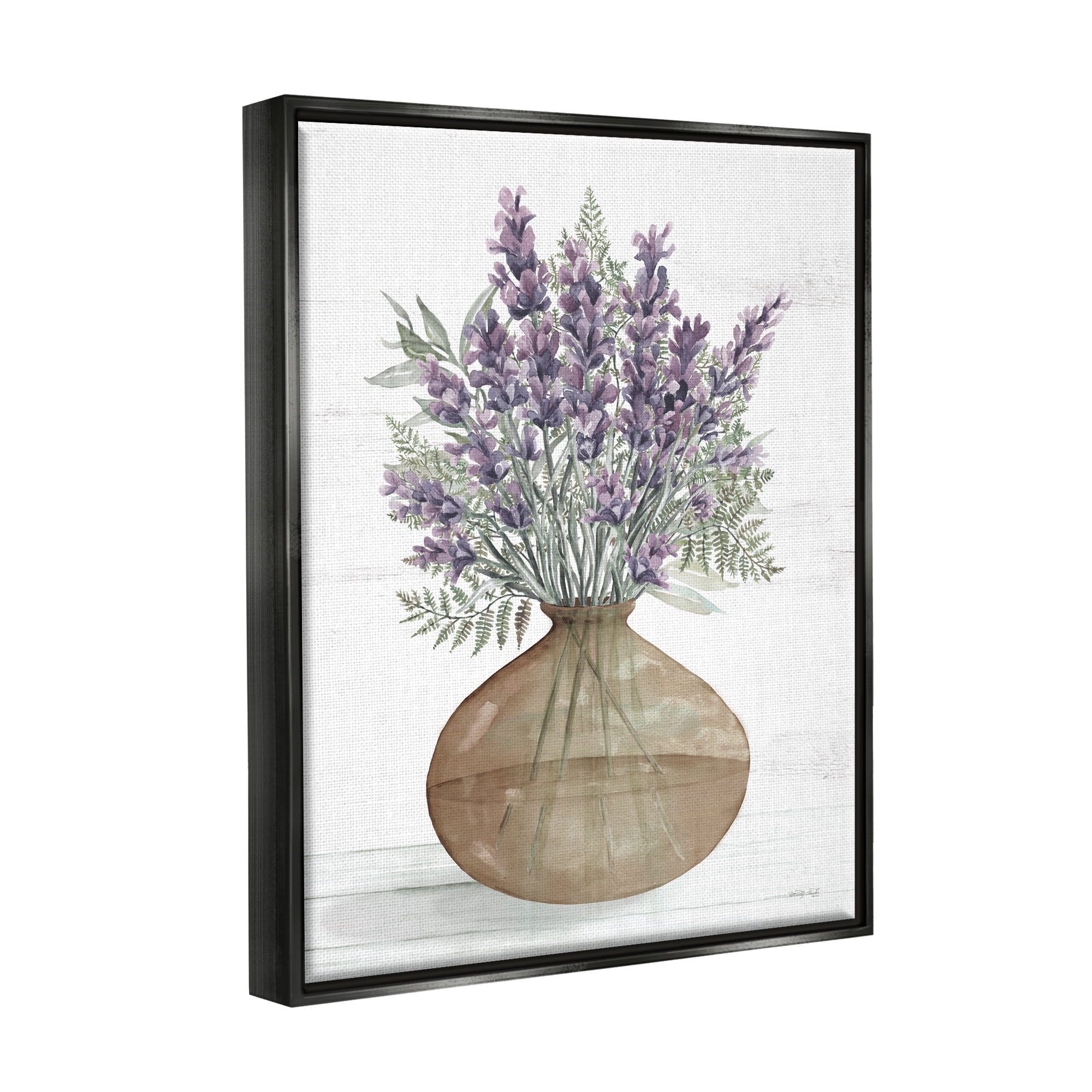 Stupell Lavender & Fern Herbs Bouquet Botanical & Floral Painting Black Floater Framed Art Print Wall Art