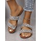 thumbnail image 4 of Women Rhinestone Decor Double Strap Flat Sandals, Brown Slide Sandals, 4 of 4