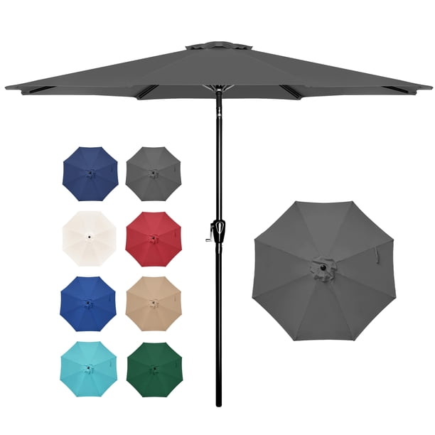 Sombrilla de patio exterior Simple Deluxe de 9 pies con inclinación y manivela