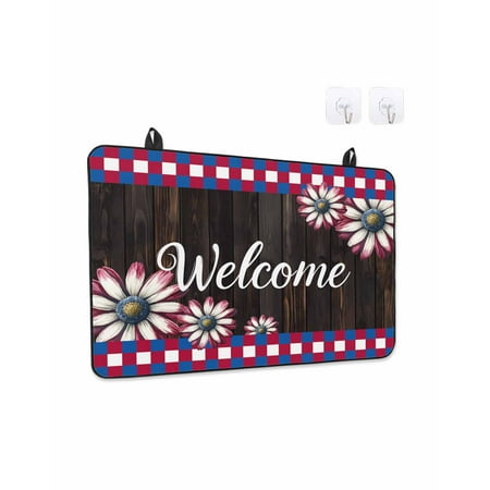 Stove Top Covers for Electric Stove 36x21 Inches Daisy Floral Heat Insulation Fireproof Glass Cooktop Protector Vintage Wood Grain Red Blue Plaid Multipurpose Countertop Stovetop Cover for Kitchen