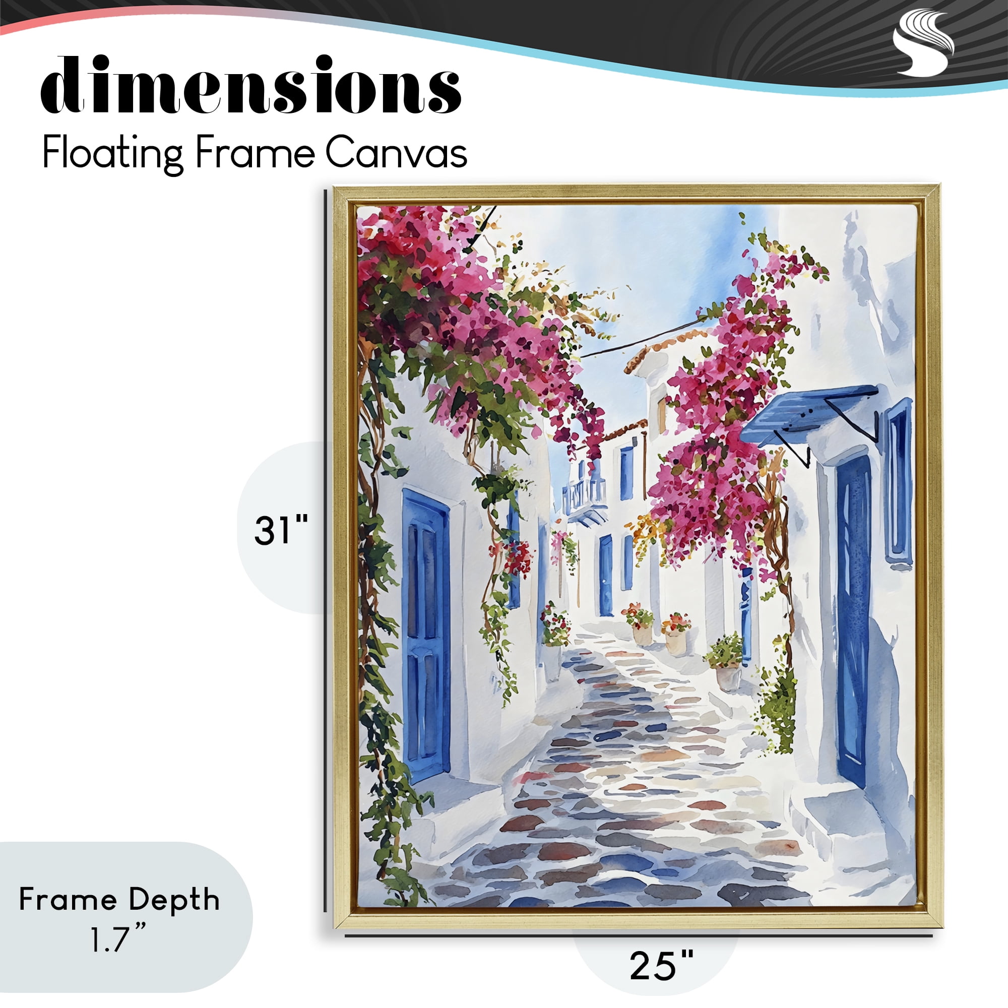 Stupell Industries Santorini Stone Street Pathway Gold Framed Floater Canvas Wall Art, design by LSR Design Studio