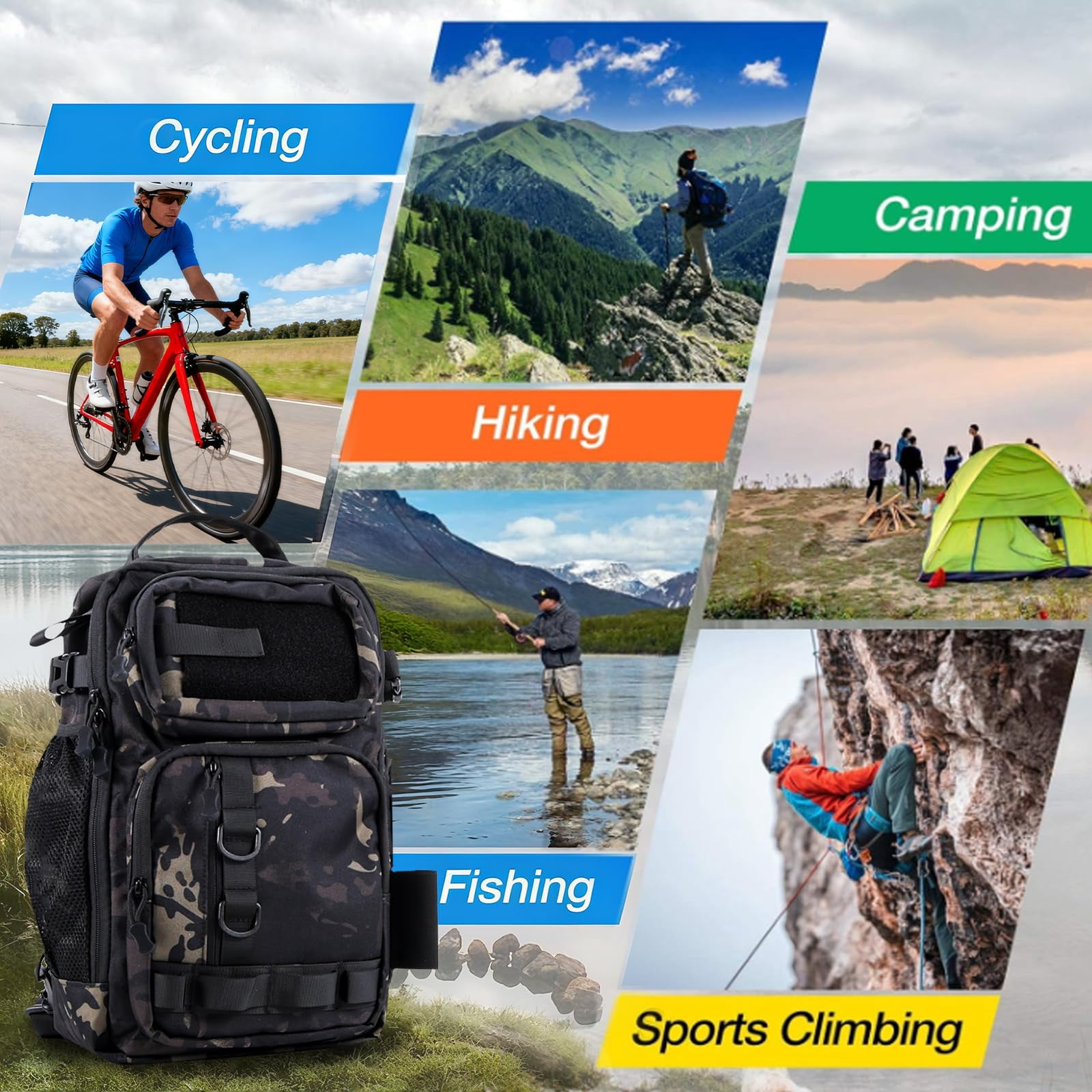 103pcs Fishing Tackle Bag  Gear For Men Adults Camouflage Backpack With Rod Holder Box Waterproof Sling Storage Bags & Wraps Camping Hiking